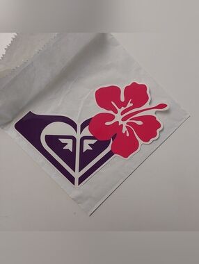 Vintage Roxy Pink Hibiscus with Purple Heart Sticker